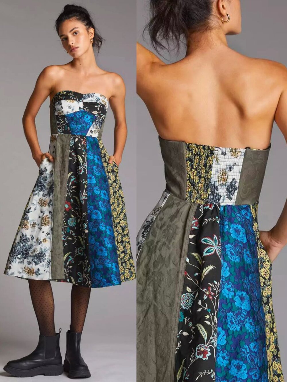 Anthropologie Floral Sweetheart Midi Dress Patchwork Maximalist M 8